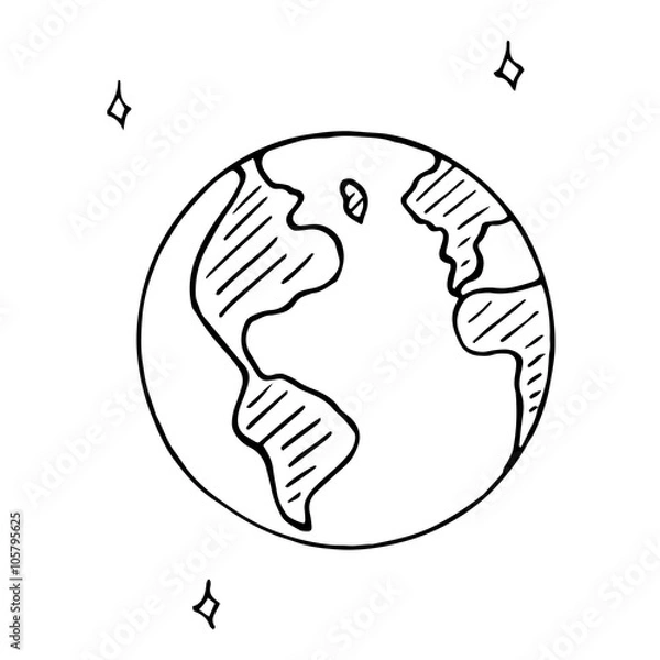 Obraz Vector doodle globe icon, hand drawn earth isolated