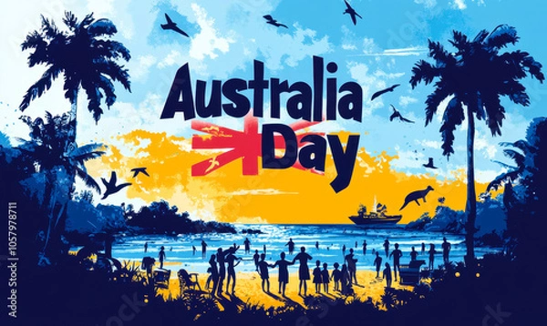 Fototapeta Vibrant Australia Day Beach Celebration with Barbecue and Iconic Australian Elements