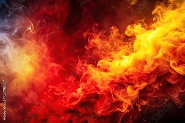 Fototapeta Medium shot of abstract fire and smoke with red and yellow colors