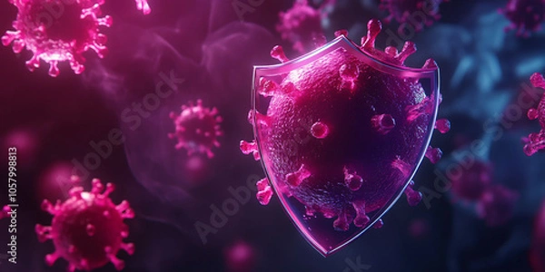Fototapeta 3D illustration of a shield symbol protection against virus and bacteria