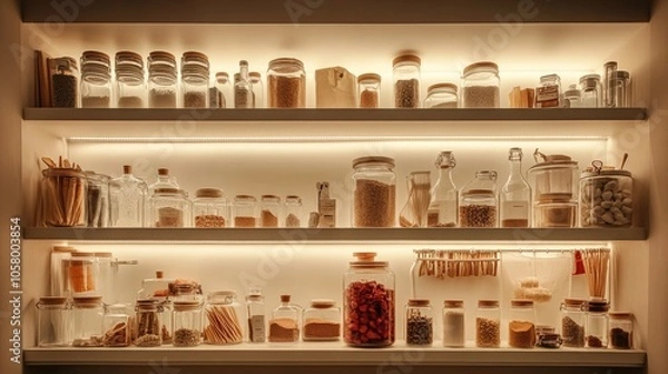 Fototapeta Organized Shelves of Jars and Spices in a Kitchen