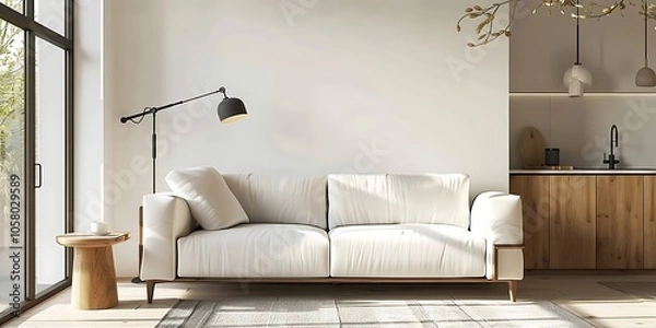 Fototapeta Modern Interior of Stylish Living Room ,Wall Mock Up, Frame , Poster with Beautiful Background, 3d render