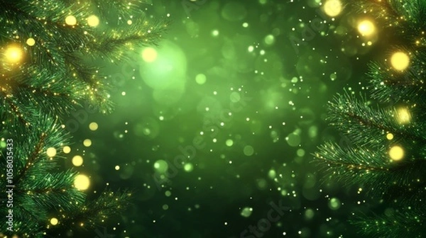 Fototapeta Christmas background. pine tree branch with a blurred green background, creating a serene, natural ambiance. copy spac
