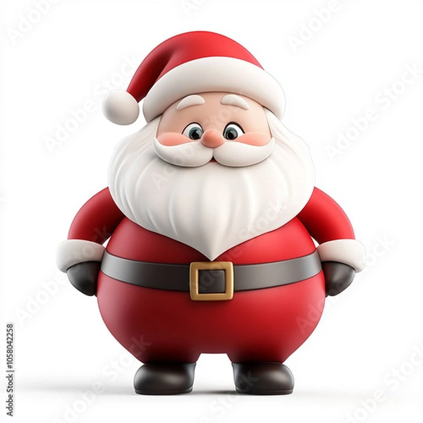 Fototapeta cartoon-style Santa Claus figure. a red suit, and a fluffy white beard, perfect for festive decorations or holiday themes. isolated on white background