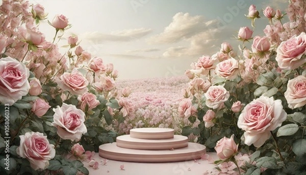 Fototapeta エレガントなバラのステージ　商品モックアップ