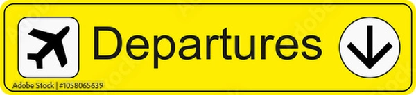 Fototapeta Yellow and black transparent png file of airport information terminal sign showing the direction of departures