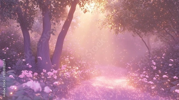 Obraz A gentle, flowing background with pastel tones and glowing sparkles, inspired by magical fairy-tale settings