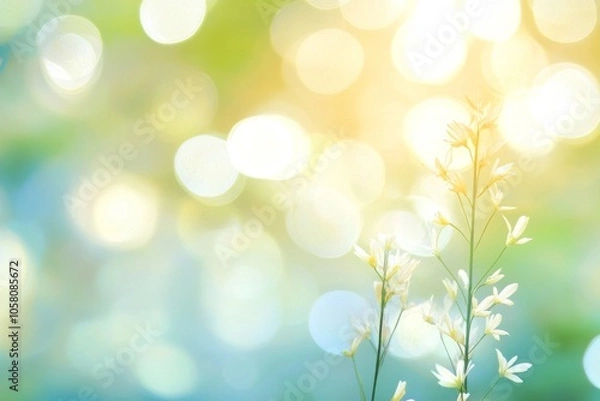 Fototapeta Dreamy pastel background with blurred light effects in soft colors of light blue and yellow, creating a serene and beautiful atmosphere reminiscent of a sunny day.