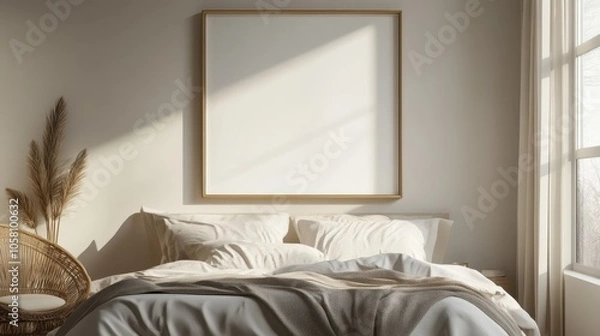 Obraz Minimalist Bedroom Interior Design with a Golden Frame Mockup
