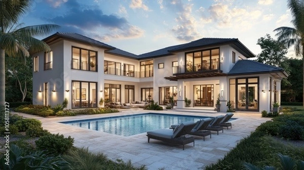 Fototapeta Modern Luxury Home Architectural Rendering