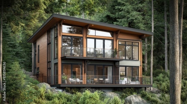 Obraz Contemporary Two-Storey House Surrounded by Nature