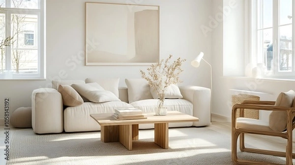 Fototapeta Modern Interior of Stylish Living Room ,Wall Mock Up, Frame , Poster with Beautiful Background, 3d render