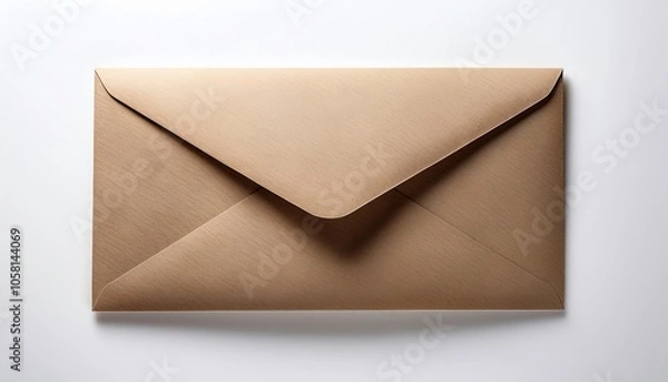 Fototapeta A simple brown envelope lies flat on a white background, showcasing a minimalist design suitable for mail or stationery.