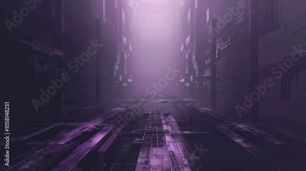 Fototapeta A vibrant, futuristic digital scene shows a circuit board with glowing lines, set against a virtual world inspired by advanced technology.
