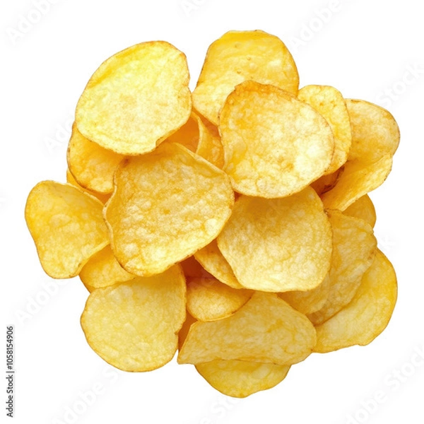 Obraz Crispy potato chips delight, perfect for snacking anytime, anywhere on a clean white backdrop