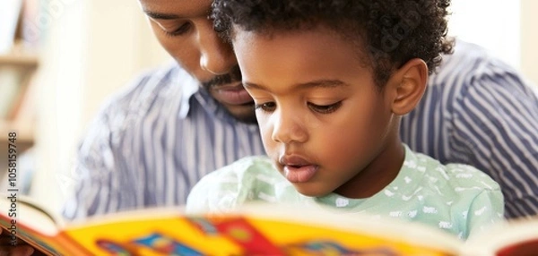 Obraz Father reading a book with child, close-up, warm atmosphere, family time.
