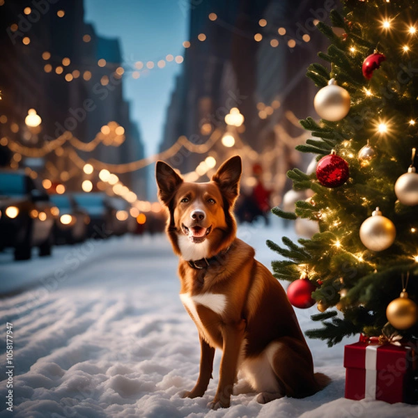 Obraz dog with christmas gift