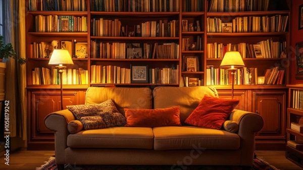 Fototapeta たくさんの本とソファ