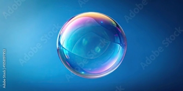 Fototapeta Realistic soap bubble or bubble gum isolated on blue background