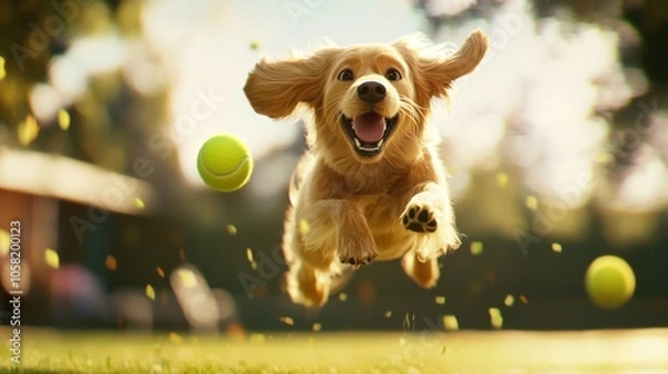Obraz Vibrant Canine Adventures: A High-Definition Tennis Tale