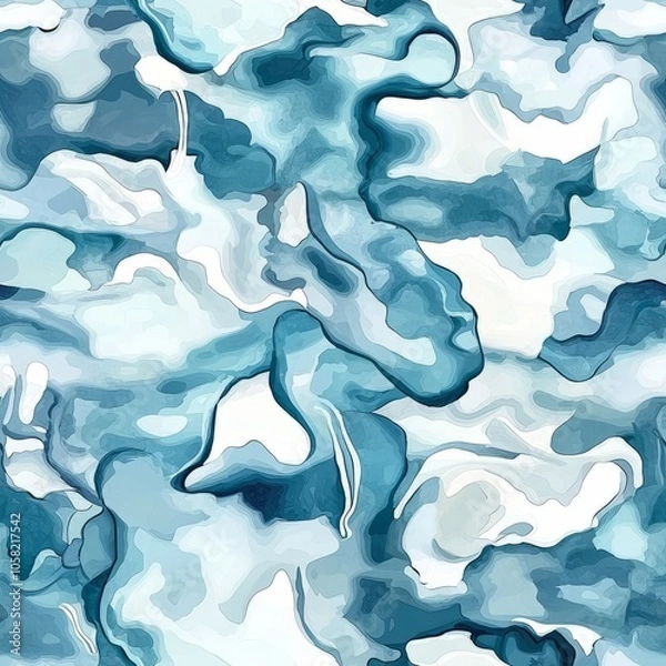 Fototapeta seamless pattern of cool-toned watercolor splashes, resembling tranquil lakes and rivers
