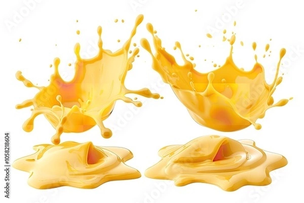 Fototapeta Set of cutouts of melted cheese splashes. Generative Ai