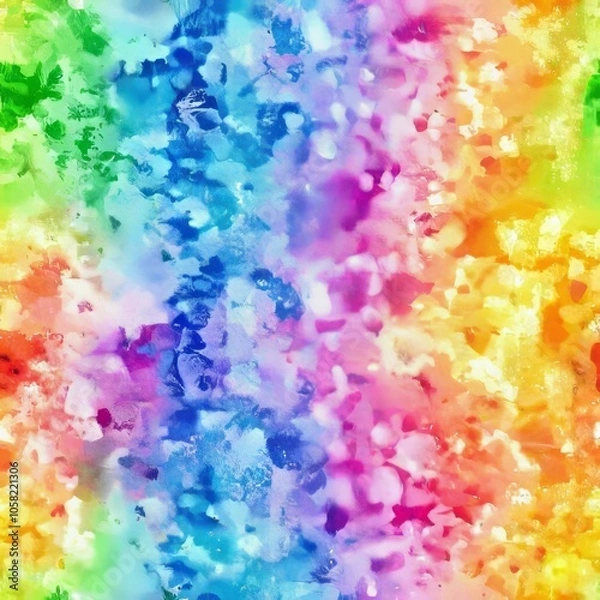 Fototapeta seamless pattern of vibrant watercolor splashes in rainbow hues, blending beautifully