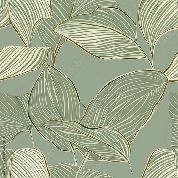 Fototapeta Soft, flowing leaf patterns in light green are delicately hand drawn, creating a minimalist and serene background perfect for tranquil design themes.