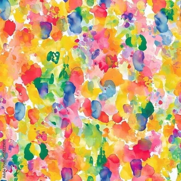 Fototapeta seamless pattern of vibrant watercolor splashes in rainbow hues, blending beautifully