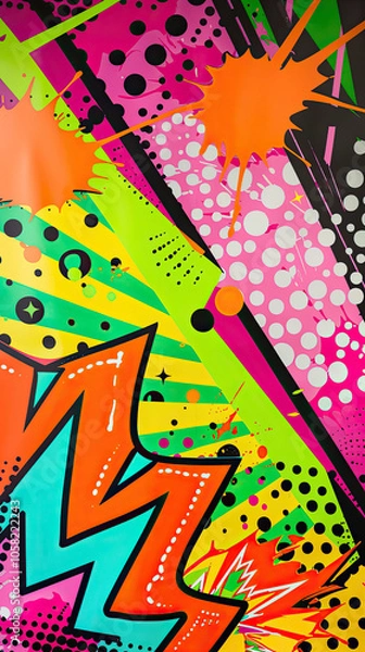 Obraz Vibrant Neo-Pop Art with Expressive Shapes and Comic Book Patterns in Glossy Finish