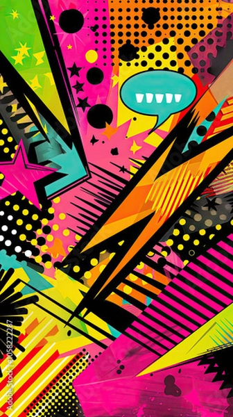 Fototapeta Colorful Pop Art with Glossy Oversized Shapes and Comic Speech Bubble Effects
