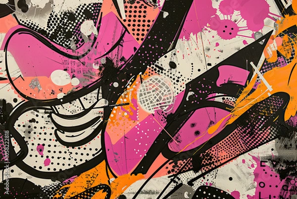 Obraz Dynamic 90s-Inspired Pop Art with Bold Symbols and Gritty Pixel Patterns