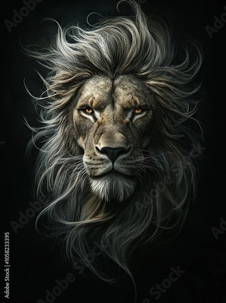 Fototapeta Close-up portrait of a lion with a majestic mane.