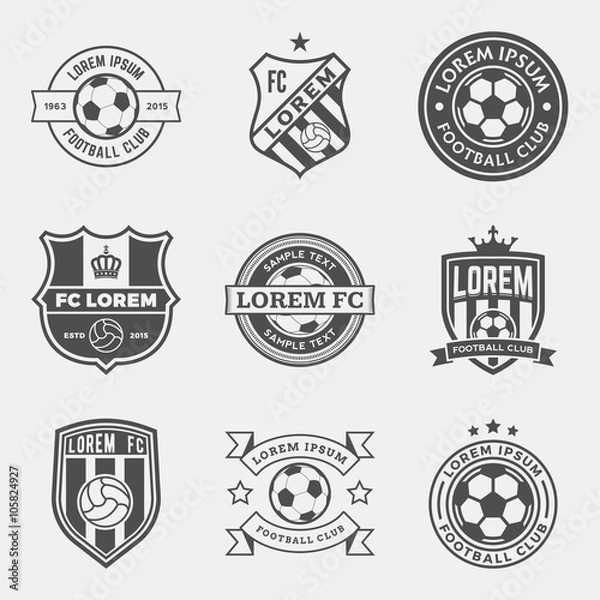 Obraz Zestaw wektorowy futbolu (piłka nożna) grzebienia i logo
