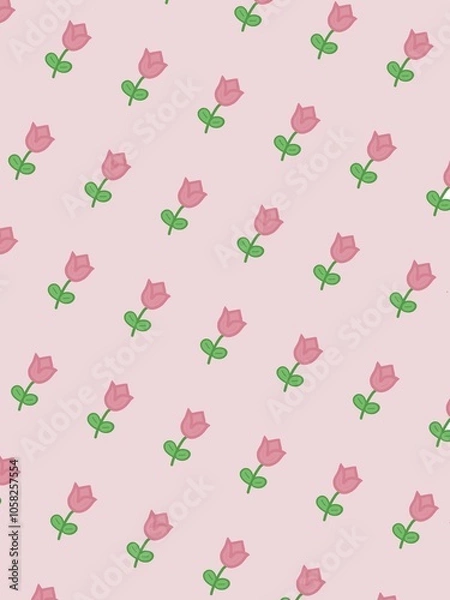 Fototapeta seamless pattern with tulips and pink background.