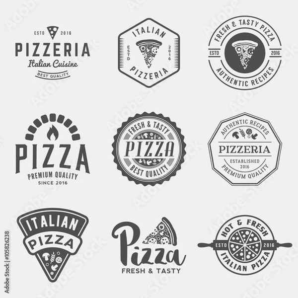 Obraz wektor zestaw etykiet i odznak pizzerii