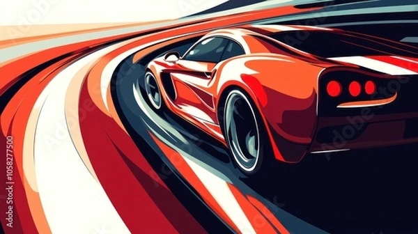 Fototapeta Speedster: A Red Sports Car Zipping Through a Curved Track