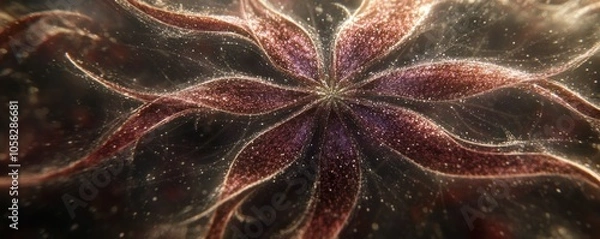 Fototapeta Abstract depiction of a star-like structure with flowing tendrils and shimmering details.