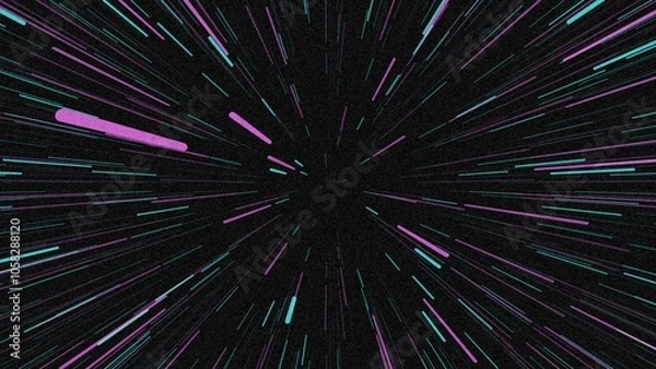 Fototapeta Abstract background with a dark starry sky and streaks of light in blue and purple. 