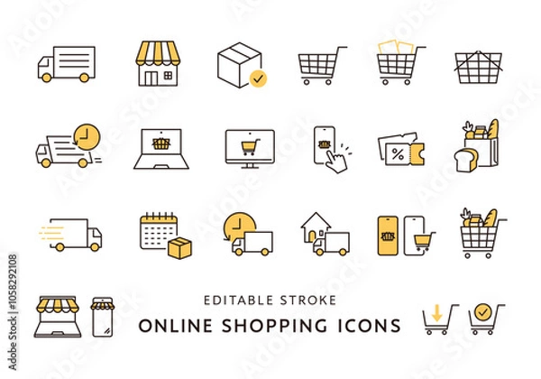Obraz ネットショッピング・ネットスーパーにまつわるアイコンセット
