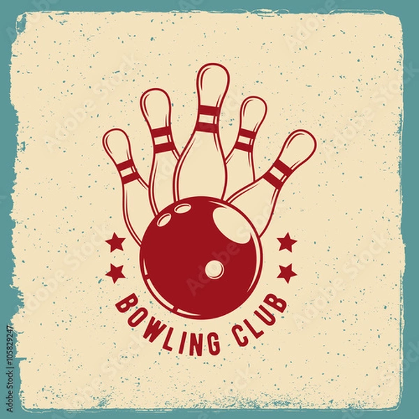 Obraz bowling emblem. logotype template on retro grunge background