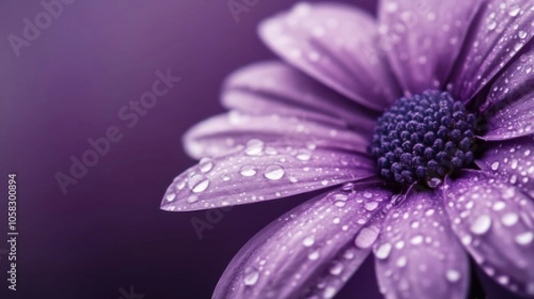 Fototapeta An elegant close-up of a purple flower covered in water droplets,