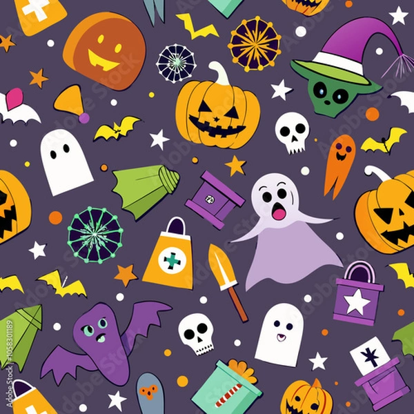 Obraz Seamless background of Halloween theme shopping icon vector illustration