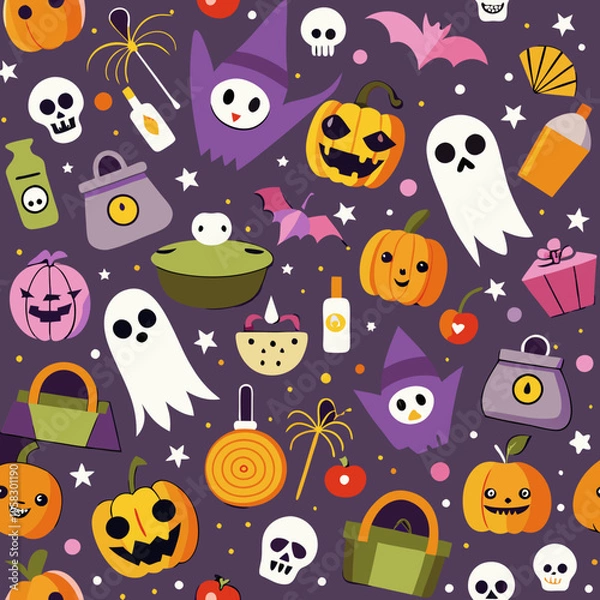 Obraz Seamless background of Halloween theme shopping icon vector illustration