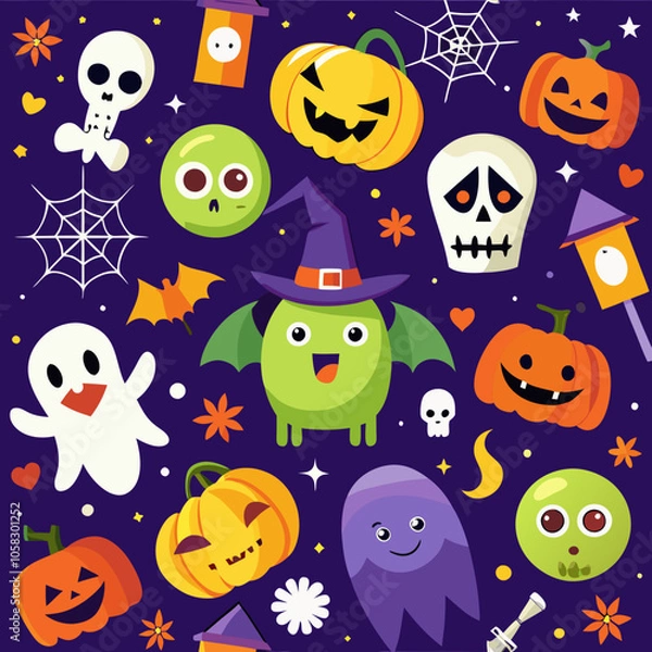 Obraz Seamless background of Halloween theme shopping icon vector illustration