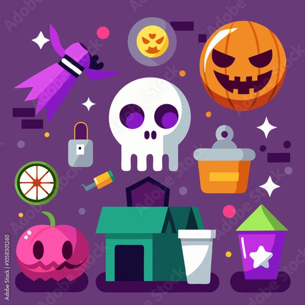 Obraz Seamless background of Halloween theme shopping icon vector illustration