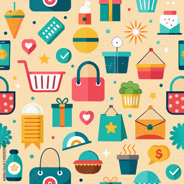 Obraz seamless background with shopping icons vector 