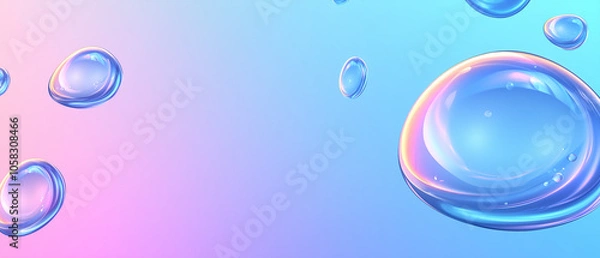 Fototapeta Abstract Blue and Pink Gradient with Glossy Bubbles.