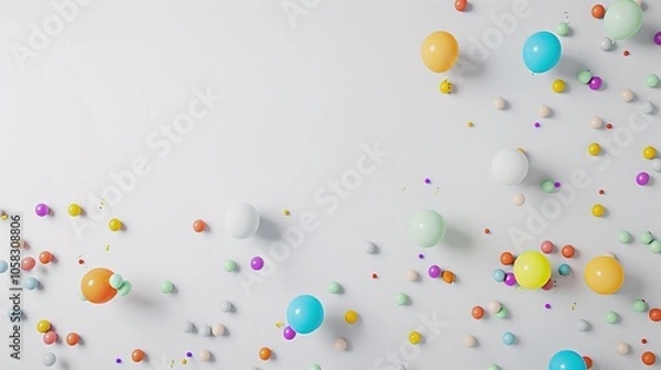 Fototapeta White background with colorful balloons floating creates a whimsical and enchanting scene. A delightful blend of purity and celebration, perfect for adding a touch of magic to any project