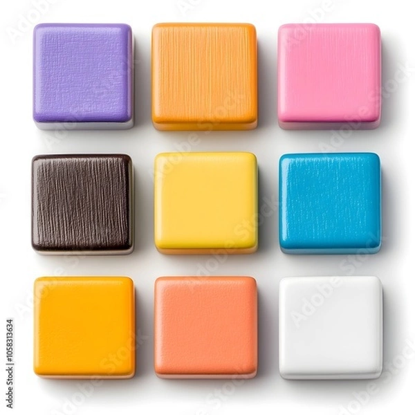 Fototapeta Colorful Sticker Sheets Blocks in Macro Shot on White Background